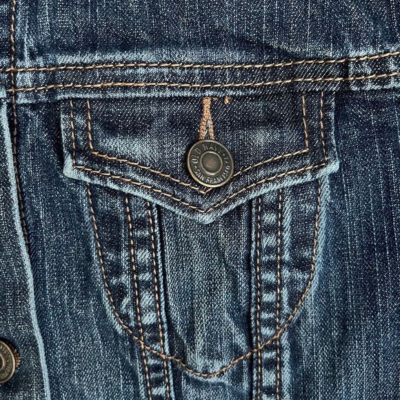 Old Navy jean jacket womens XS Trucker medium dark stretch denim Old School - Picture 4 of 12